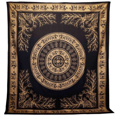 Elephant Jungle Double Cotton Bedspread & Wall HangingBlack Gold from B&Q