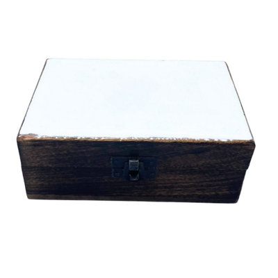 Elegant White Ceramic & Wood Storage Box15X10X6Cm from B&Q