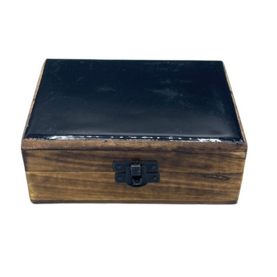 Elegant Black Ceramic & Wood Storage Box15X10X6Cm from B&Q