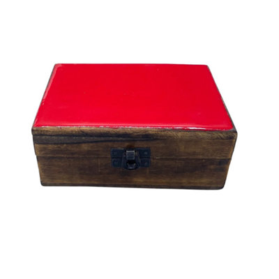 Red Ceramic & Wood Box15X10X6Cm For Jewelry & Keepsakes from B&Q