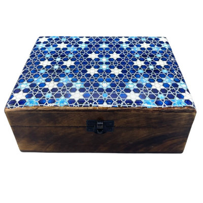 Blue Stars Large Ceramic & Wood Storage Box20X15X7.5Cm from B&Q