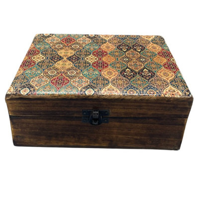 Traditional Pattern Large Ceramic & Wood Storage Box20X15X7.5Cm from B&Q