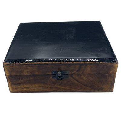 Elegant Black Ceramic & Wood Storage Box20X15X7.5Cm from B&Q