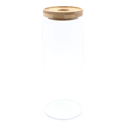 Cottage Bamboo Glass Jar20CmClear Storage Container For Dry Foods & More from B&Q