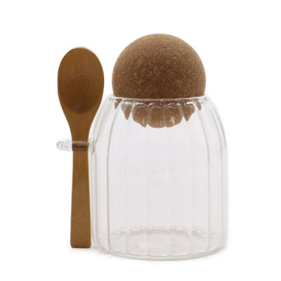 Sm Cottage Bamboo Glass JarRibbed 10Cm With Spoon For Spices & Condiments from B&Q
