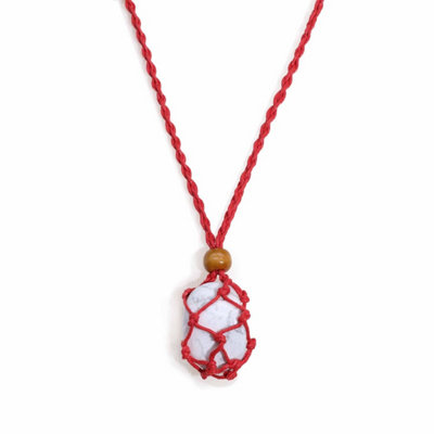 Red Gemstone Necklace Cord With Macrame Wrap & Wooden Bead from B&Q