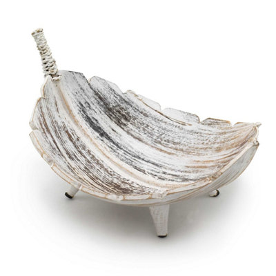Large Hand-Carved Coconut Leaf Fruit BowlWhitewash Rustic Decor from B&Q