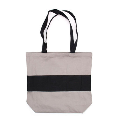  - Two Tone Cotton Bag 38X42X12CmGrey & Black10Oz Durable Tote