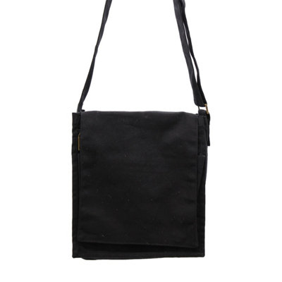 B&Q Black Cotton Canvas Messenger Bag - Durable, Stylish & Spacious