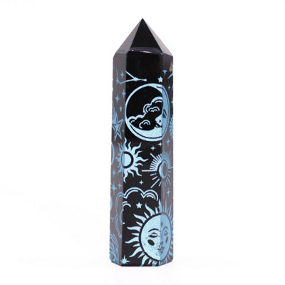 Black Obsidian Points With Sky Blue Celestial DesignsSpiritual Healing
