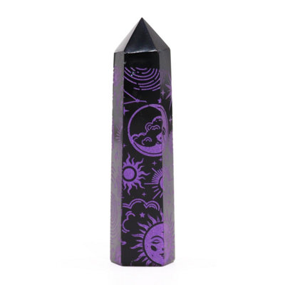 Black Obsidian Point With Deep Purple Celestial Patterns For Energy & Meditation