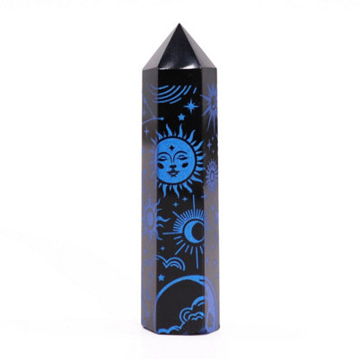 Black Obsidian Point With Midnight Blue Celestial Designs
