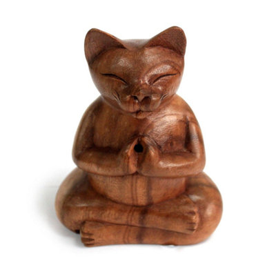 Handmade Wooden Cat Incense BurnerUnique Suar Carved Yoga Decor from B&Q