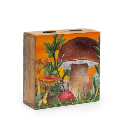 Mushroom Design Maroon & Teal Square Storage Box 13.5Cm from B&Q