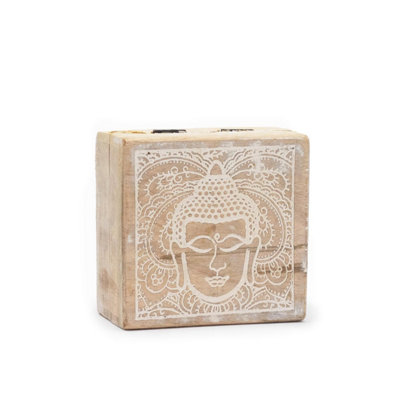 Whitewash Buddha Face Small Square Box 10X10X4.2Cm For Jewelry & Trinkets from B&Q