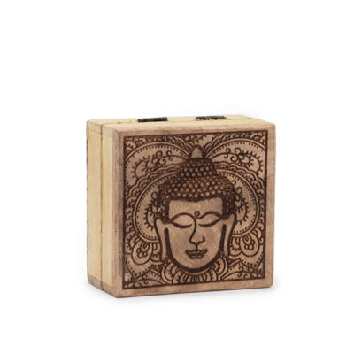 Elegant Black Buddha Face 10X10X4.2Cm Square Box For Keepsakes & Decor from B&Q