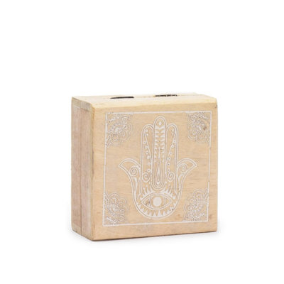 Hamsa Whitewash Small Square Box 10X10X4.2Cm For Jewelry & Keepsakes from B&Q