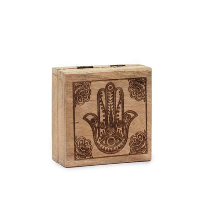 Hamsa Black Engraved Small Square Box 10X10X4.2CmElegant Storage & Gift from B&Q