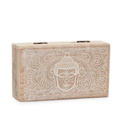 Buddha Face Whitewash Square Storage Box 17X10X4.2Cm For Jewelry & Keepsakes from B&Q