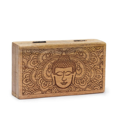Elegant Black Buddha Face Engraved Square Box 17X10X4.2Cm For Keepsakes from B&Q