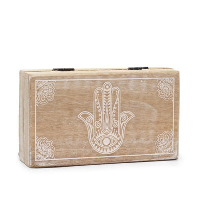 Med Square Box 17X10X4.2Cm With Hamsa MotifWhitewash Storage from B&Q
