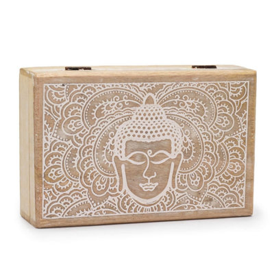 Elegant Whitewash Buddha Face Storage Box 21.5X14X6.3Cm from B&Q