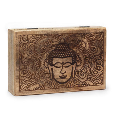 Elegant Black Buddha Face Engraved Rectangular Storage Box 21.5X14X6.3Cm from B&Q
