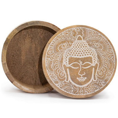 Big Round Whitewash Buddha Face BoxStorage & Decor (17.5X7.5Cm) from B&Q