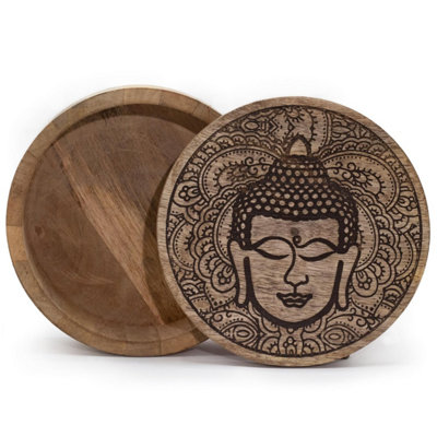 Elegant Black Buddha Face Round Storage Box17.5X7.5Cm from B&Q