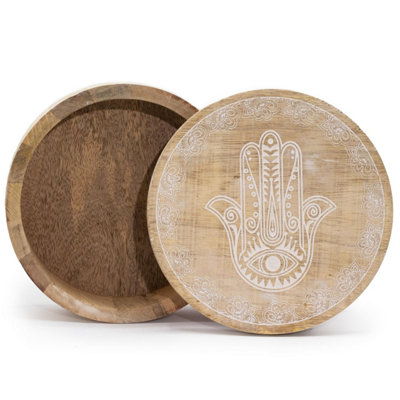 Big Round Whitewash Box With Hamsa MotifDecorative & Functional Storage from B&Q