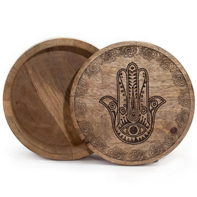 Big Round Black Engraved Box 17.5X7.5Cm With Hamsa Motif from B&Q