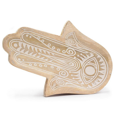 Hamsa Whitewash Long Tray 30X20.5X2.5Cm For Decor & Organization from B&Q