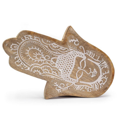 Hamsa & Buddha Whitewash Long Tray 30X20.5Cm For Decor & Storage from B&Q