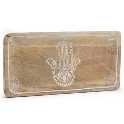 Hamsa Design Whitewash Long Tray 30X15CmDecorative & Functional Storage from B&Q