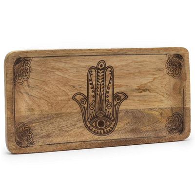 Elegant Black Hamsa Engraved Long Tray 30X15Cm For Jewelry & Decor from B&Q