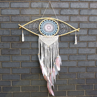 Large Macrame Dream Catcher With Evil EyeBlueWhitePink from B&Q
