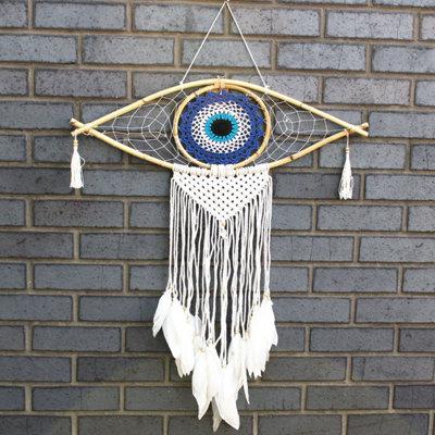 Protection Dream Catcher With Evil EyeLarge Macrame & Rattan Wall Decor from B&Q