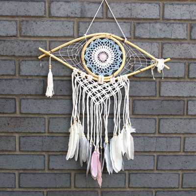 Protection Dream Catcher With Evil EyeHandmade Macrame & Feathers from B&Q