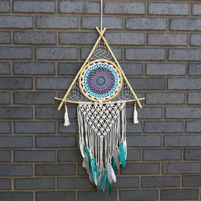 Large Macrame Dream Catcher With Evil EyeWhite & Turquoise from B&Q
