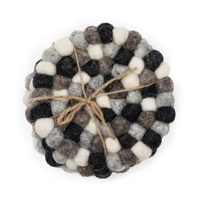 Multi Grey Felt Ball Round CoastersSet Of 4Stylish & Durable from B&Q