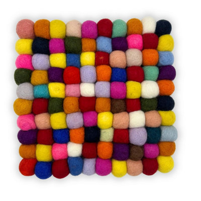 Vibrant Multi-Color Felt Ball Square PlacematHandmade & Durable Table Decor from B&Q