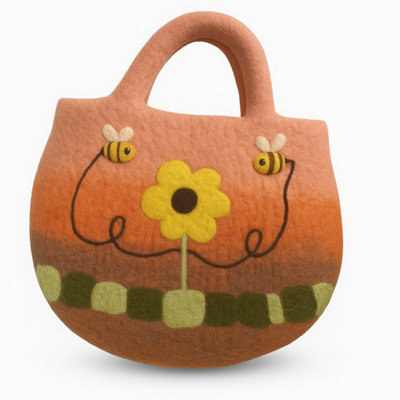 Sunflower & Bees Felted BagHandcrafted Eco-Friendly Accessory from B&Q