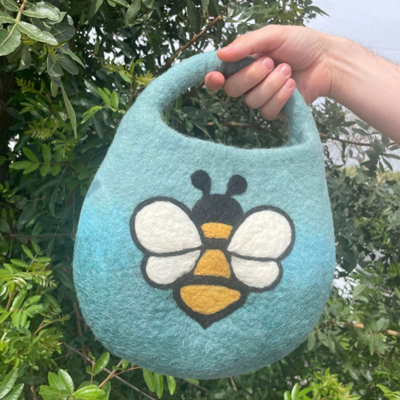 Blue-Green Water Felted Bee Bag With Handle & Magnet from B&Q
