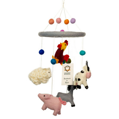 Handmade Felt Farm Animals Mobile For Nursery & Kids Room Decor