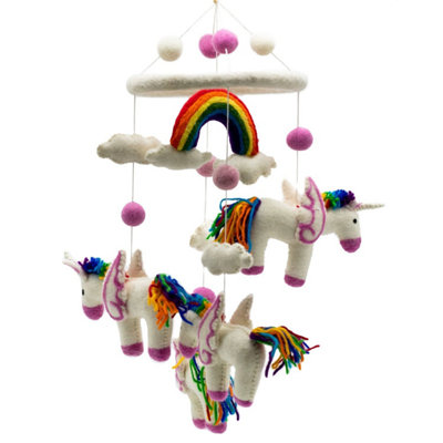 Handmade Felt Rainbow Unicorn Mobile For Nurseries & Playrooms