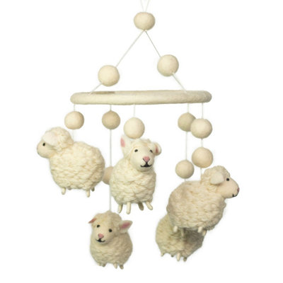  - Handmade Felt Mobile With White SheepSoothing Nursery Decor