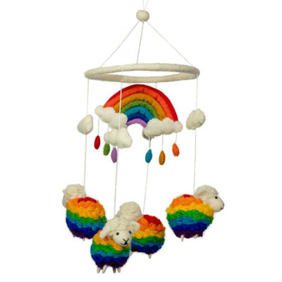 Rainbow Sheep Handmade Felt MobileCheerful Nursery Decor from B&Q