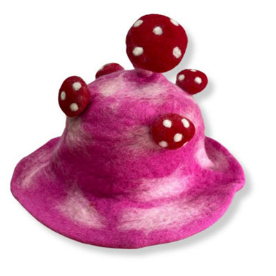 Shocking Pink Felted Mushroom HatWhimsical Costume Accessory from B&Q
