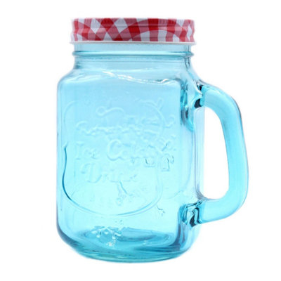  - Funky Blue Mason Jar With Lid450Ml Retro Cold Drink Glass