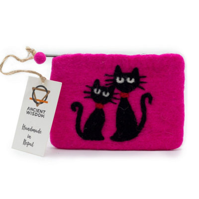 Natural Felt Zipper PouchTwo Cats DesignPortable & Durable from B&Q